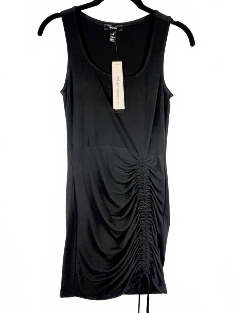 NEW Aqua Black Ruched‎ Side Drawstring Sleeveless Bodycon Mini Dress XS